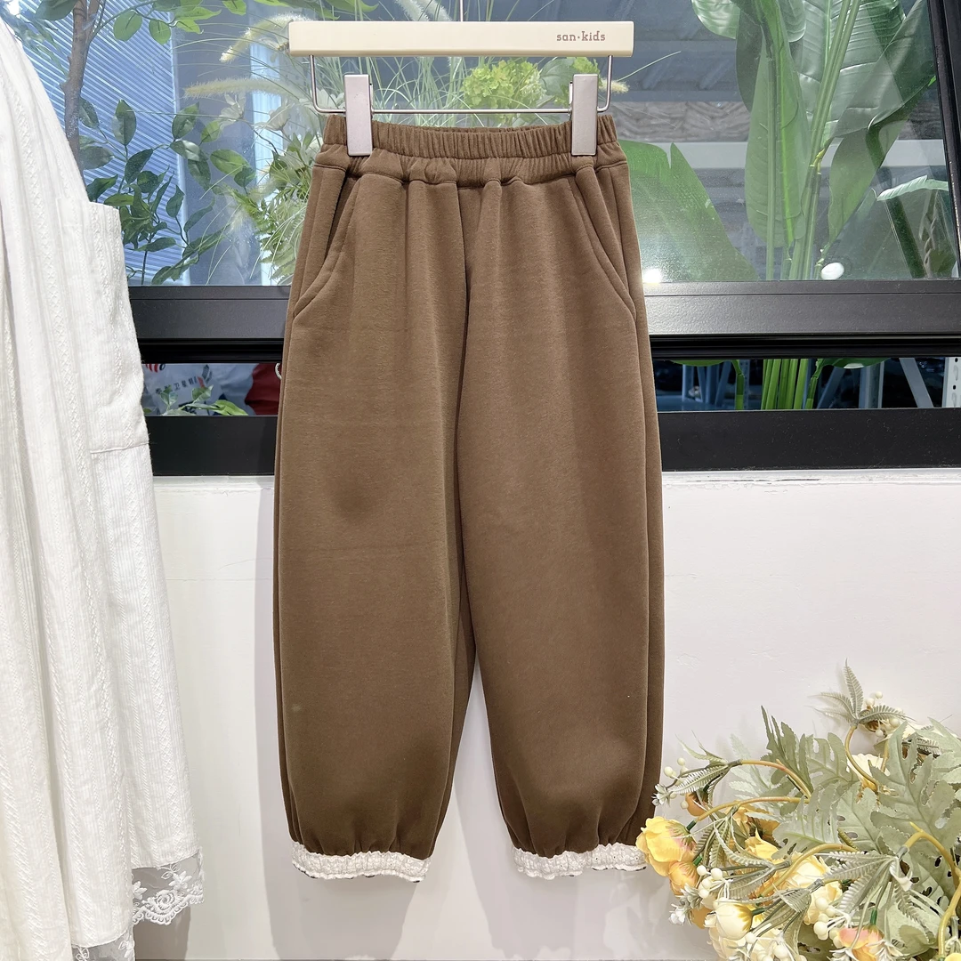 【加绒款】8120（咖色）裤子 女童简约百搭款 裤脚蕾丝 加绒休闲裤