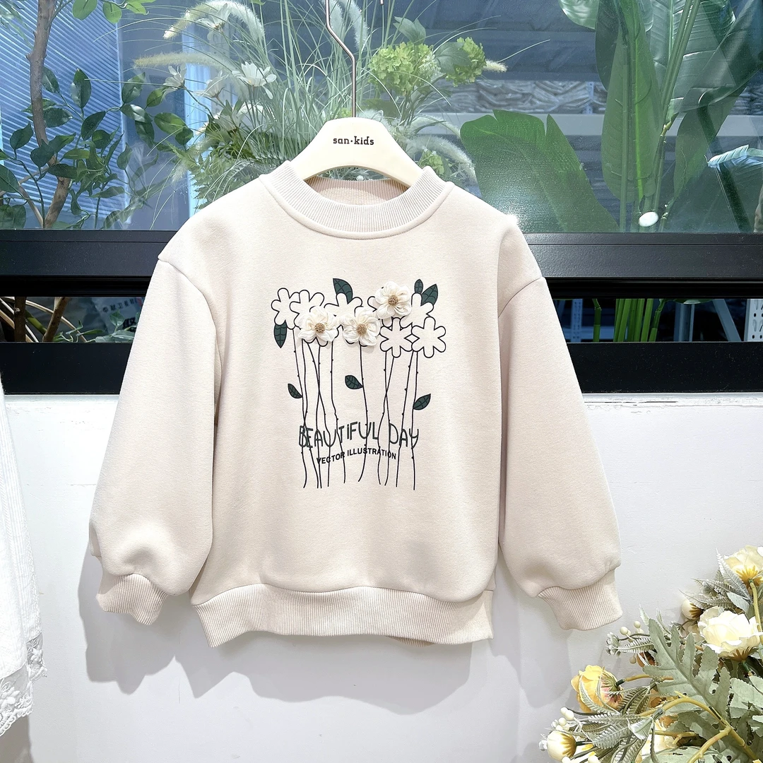 【断码福利 加绒款】1373上衣 女童可爱百搭 森系立体花朵 加绒卫衣