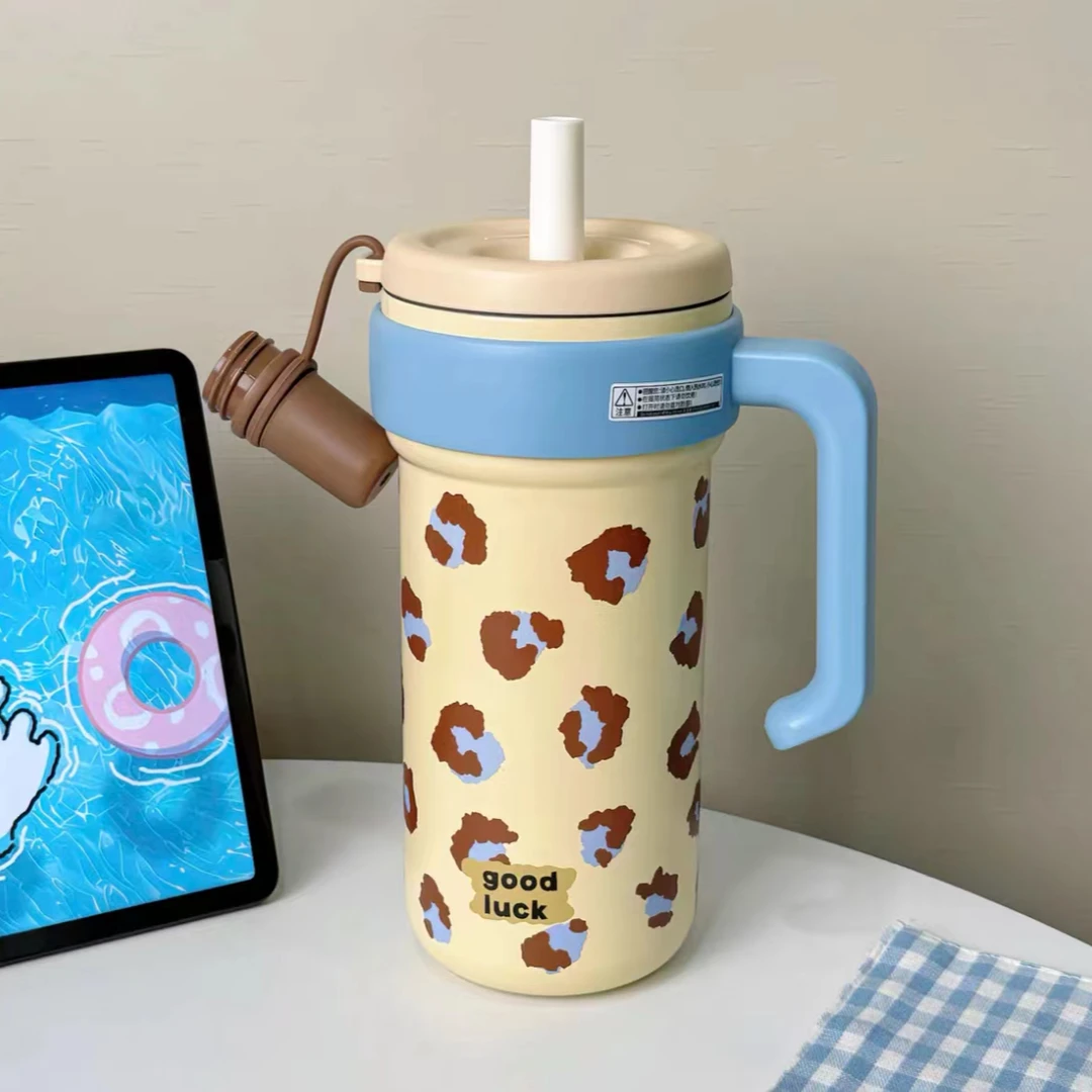 XB417 保温水杯大容量新款高颜蓝棕豹纹1000ml