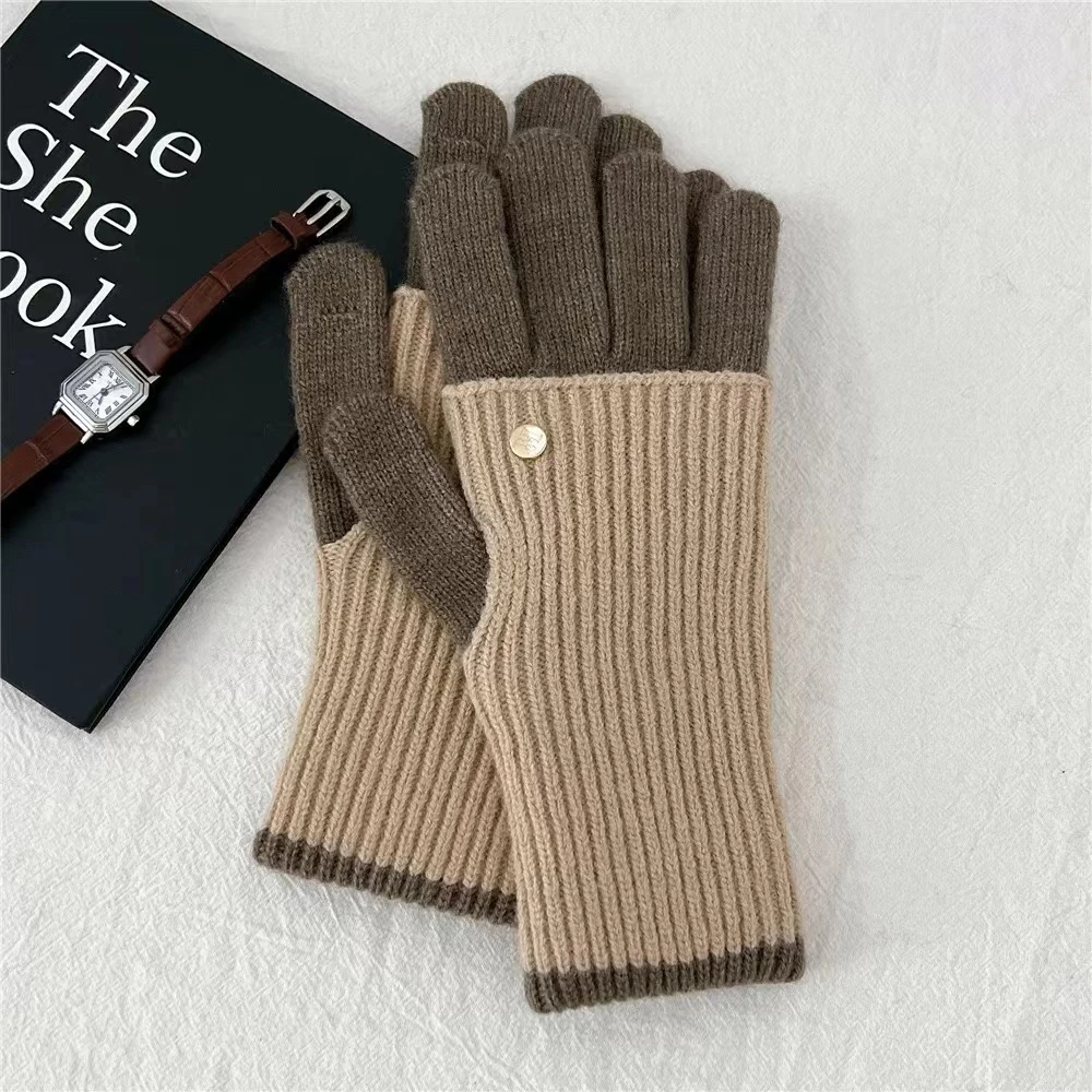 XA959 拼色中长款手套摩卡米