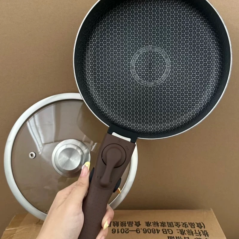 F673 316钢户外煎锅不粘锅可316钢可拆卸手柄煎锅20cm带盖