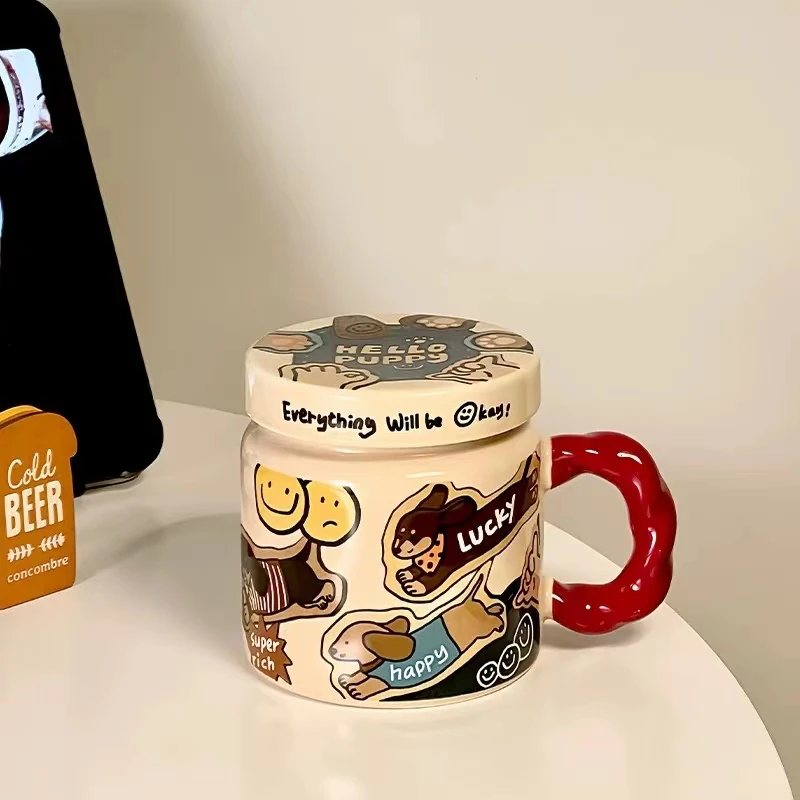 XA525 陶瓷马克杯带盖快乐动物园系列-斑点白狗
