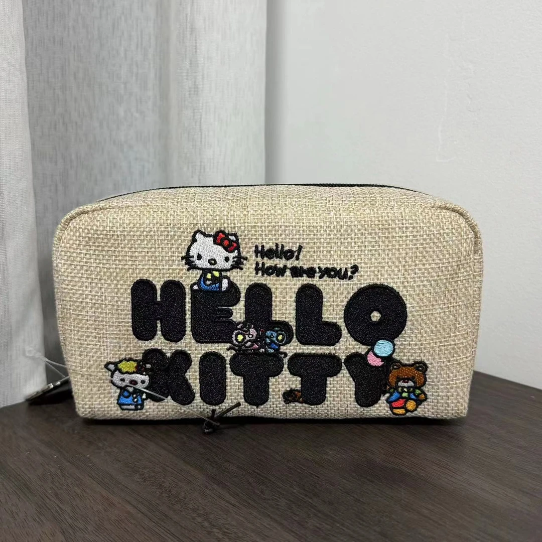 XA83 新品可爱卡通刺绣女士布包小方米白色凯蒂