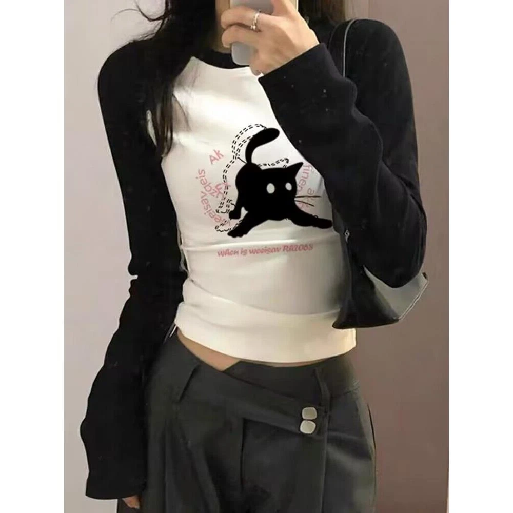 早秋薄款短上衣正肩螺纹打底衫女内搭可外穿洋气修身显瘦长袖t恤