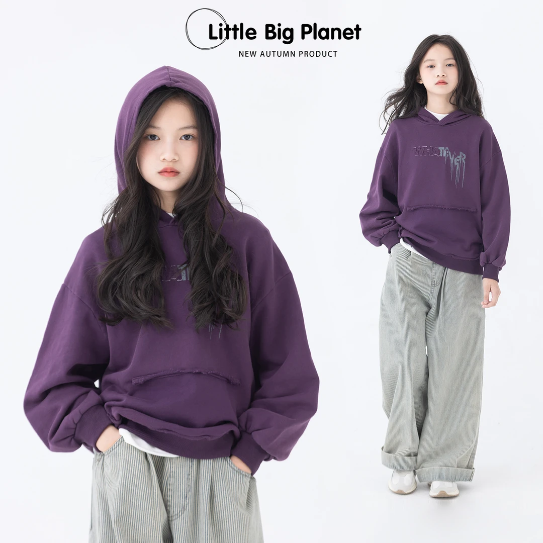 小小大星球童装 潮酷字母印花个性连帽卫衣  春秋男女童休闲上衣