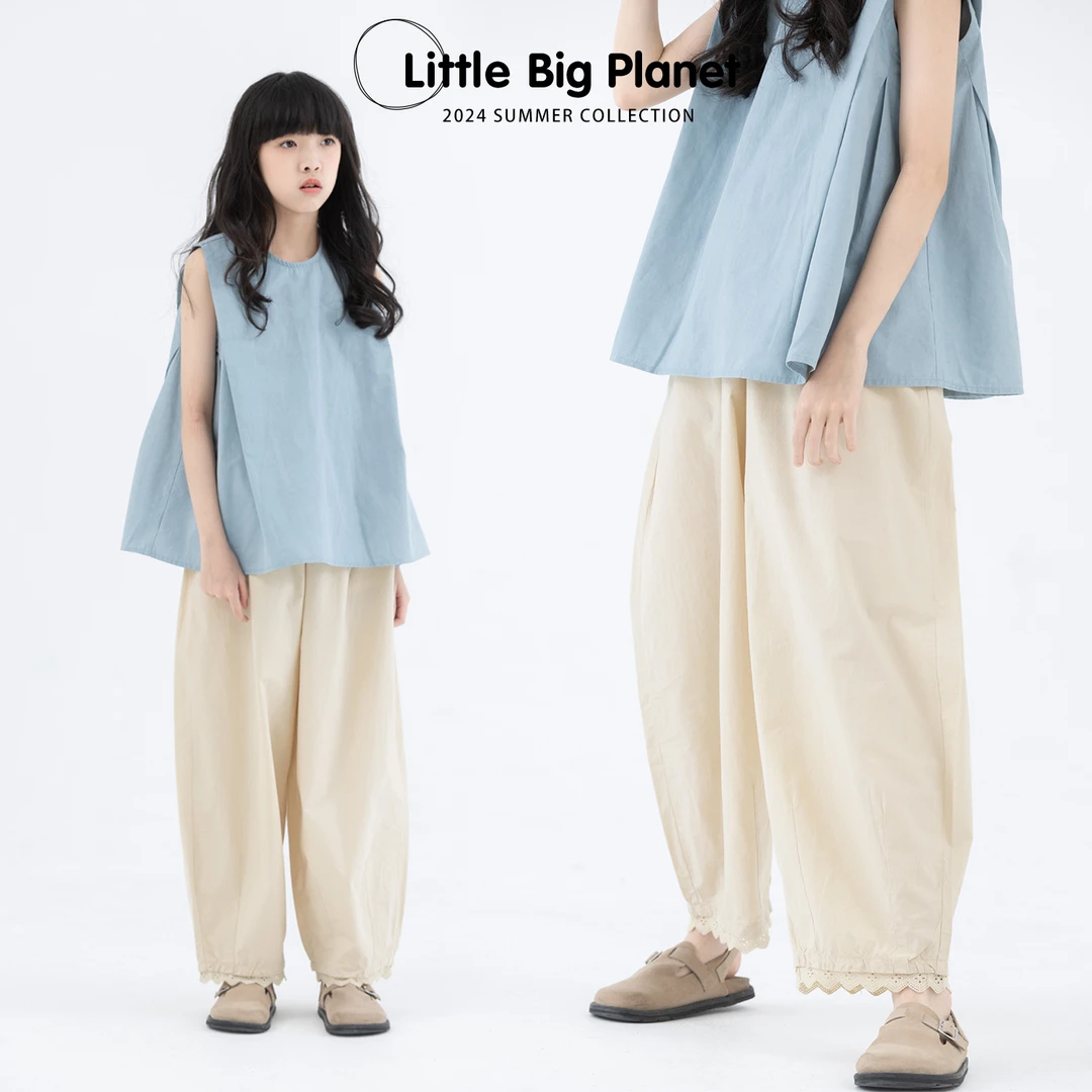 小小大星球童装 米杏花边九分裤萝卜裤 女童夏日百搭全棉休闲裤