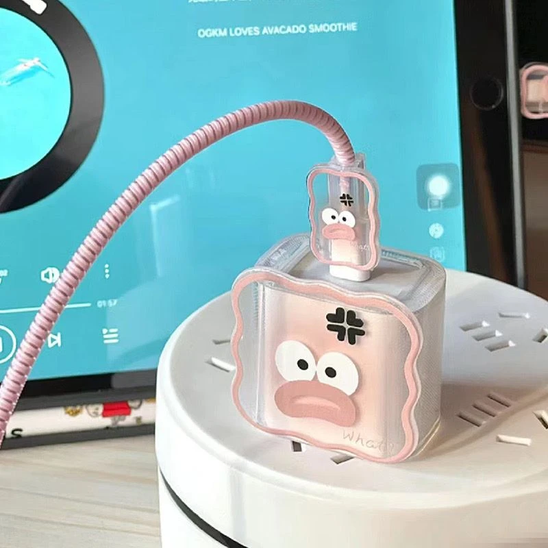 粉色大嘴数据线保护套耳机线防折断使用适用Iphone快充20w充电头