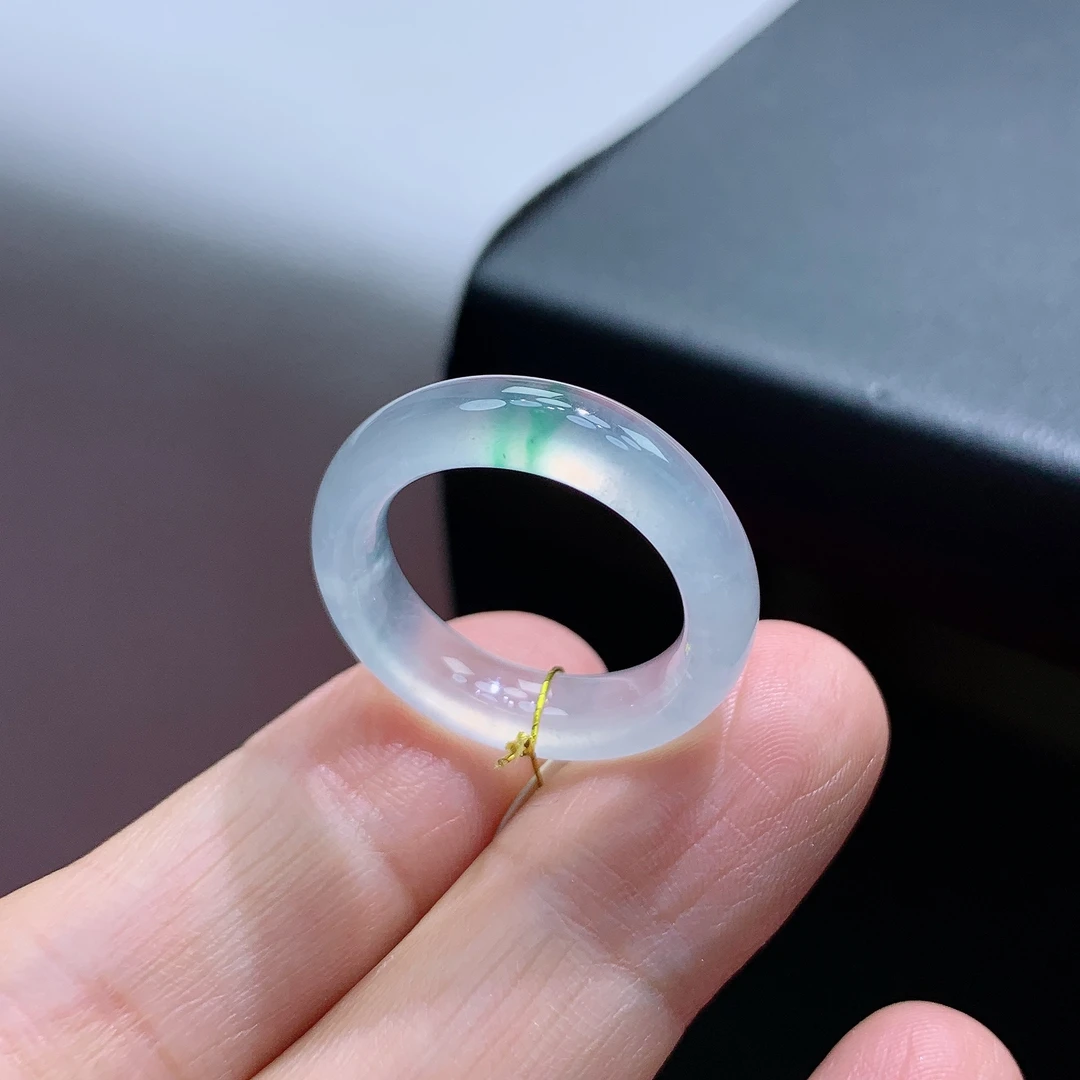 15号圈天然缅甸翡翠A货冰起杠金丝绿翡翠戒指17.5*5.83.7mm