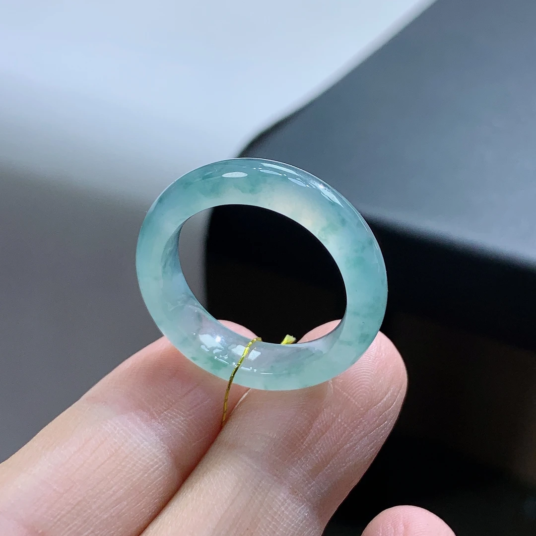 20-21号圈天然缅甸翡翠A货冰飘花翡翠戒指19.3*6.2*3.6mm