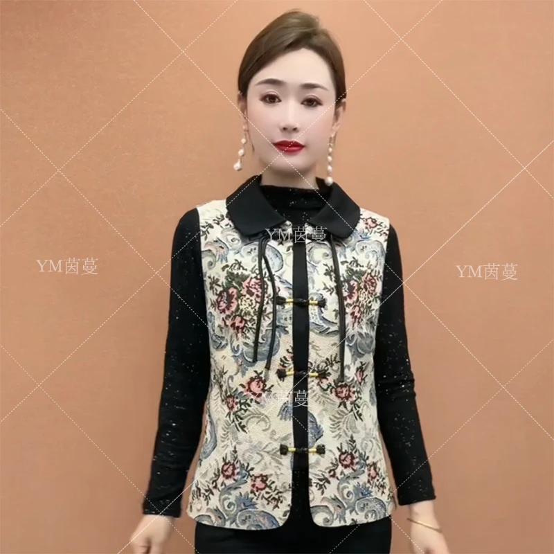 Z新中式国风女装马夹2024新款大码网红春秋时尚复古妈妈妈妈外套