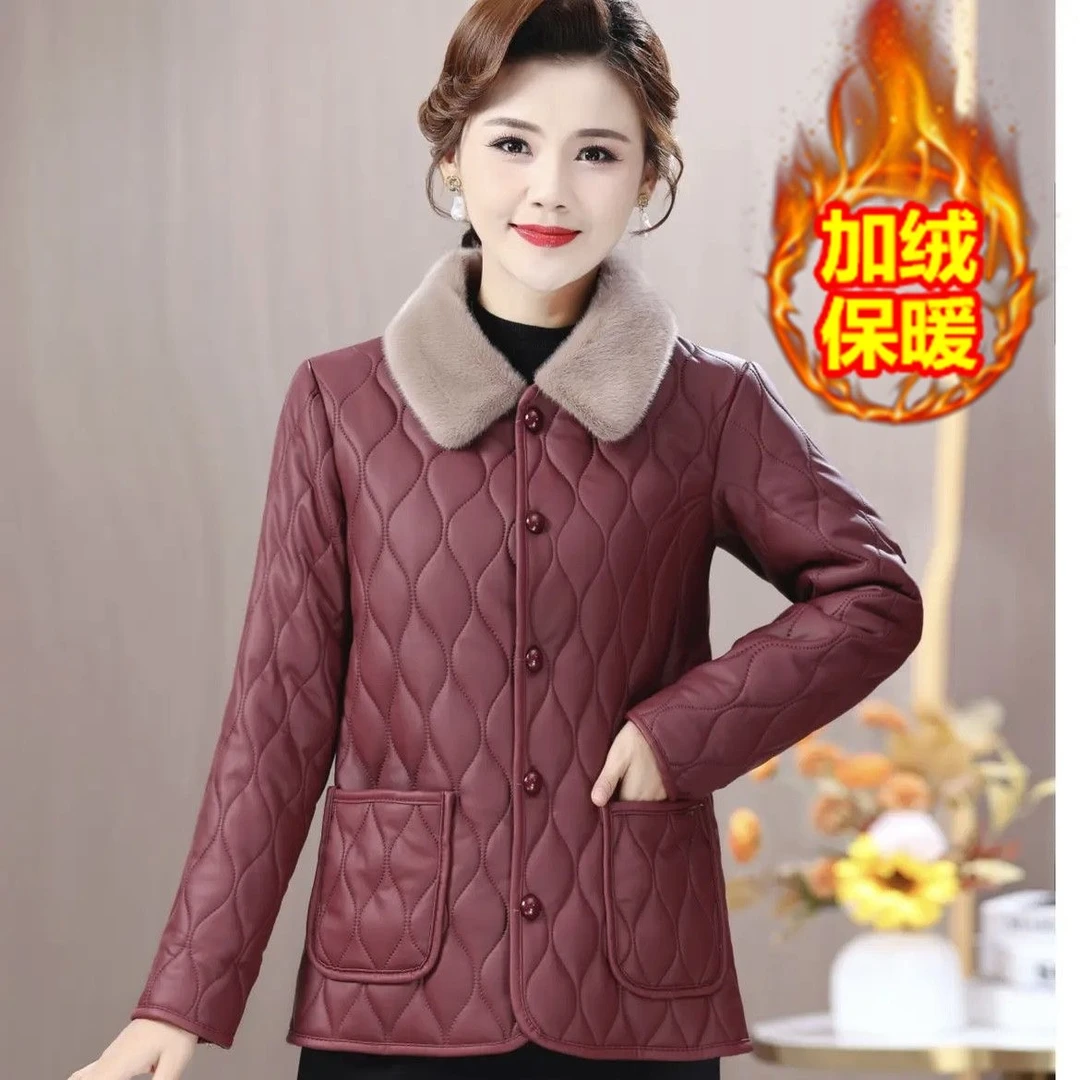 加绒加厚皮棉袄中老年棉服女士新款秋冬季外套免洗棉衣妈妈外套