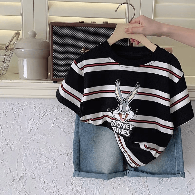 2024兔八哥条纹短袖.亲子款休闲夏季夏季