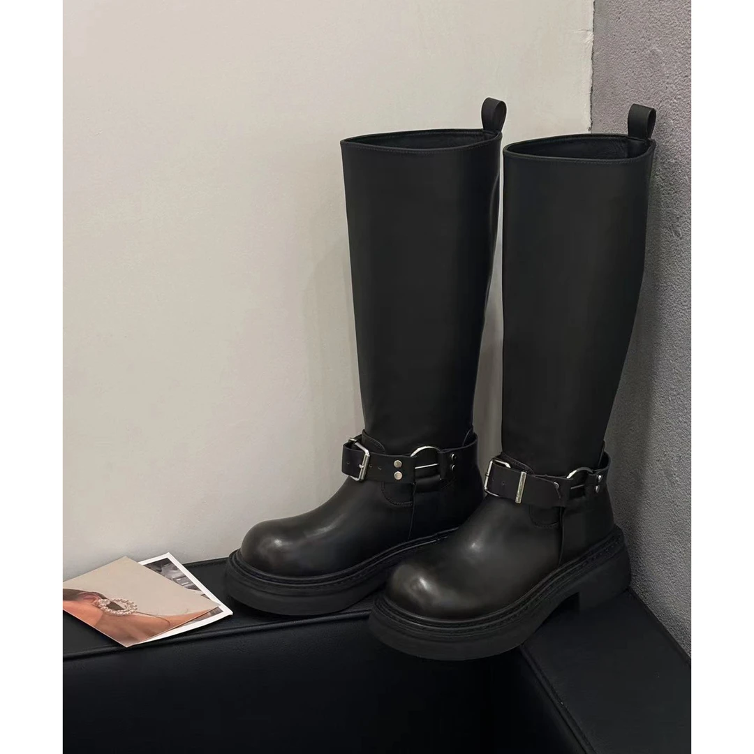 21 DEGREES  黑色时尚厚底长筒靴