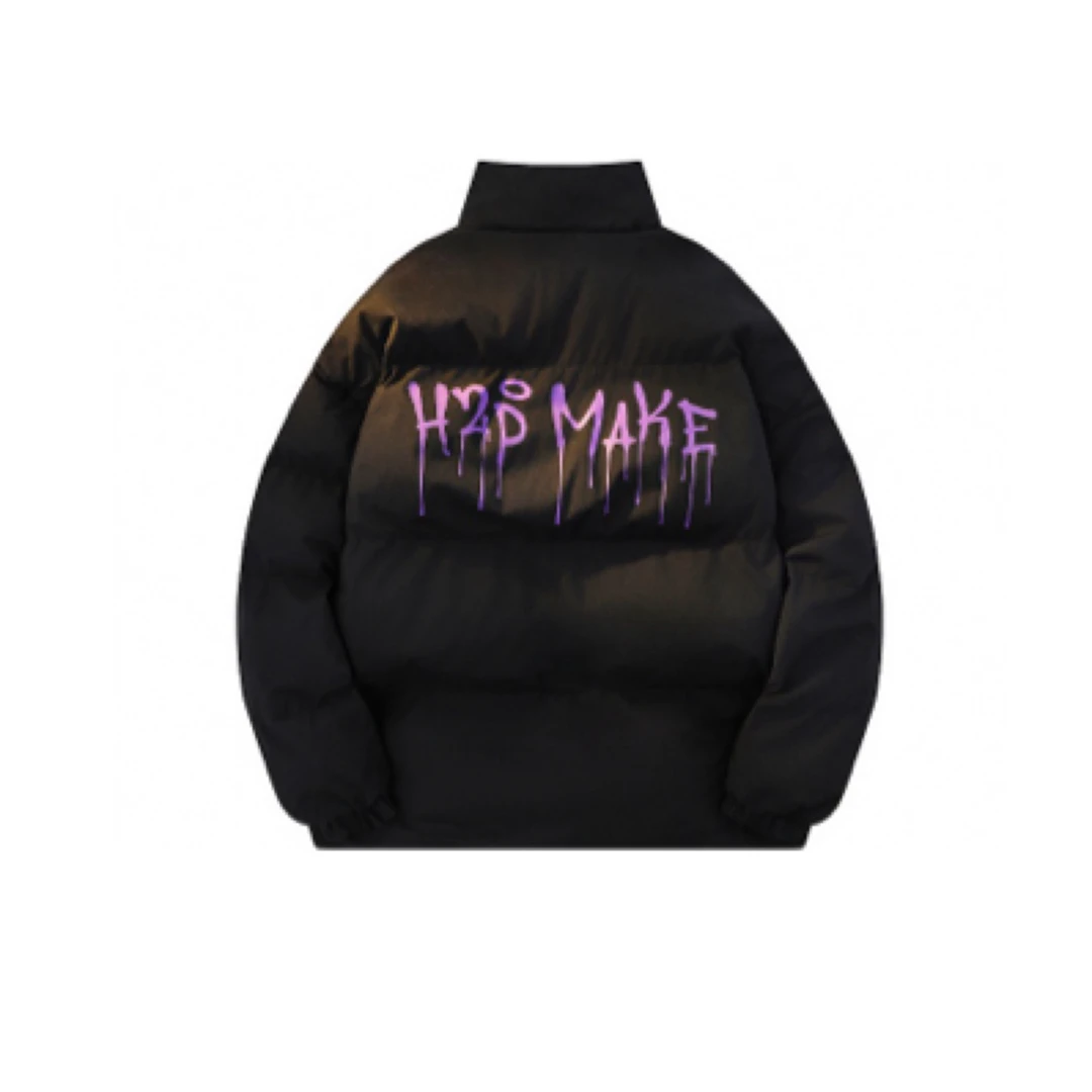 H2P 品牌LOGO涂鸦手绘字母纯色印花宽松立领加厚保暖面包棉服6666