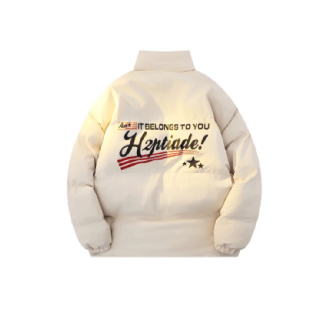 H2P 复古学院风星星字母Logo印花休闲立领宽松加厚保暖面包棉服99