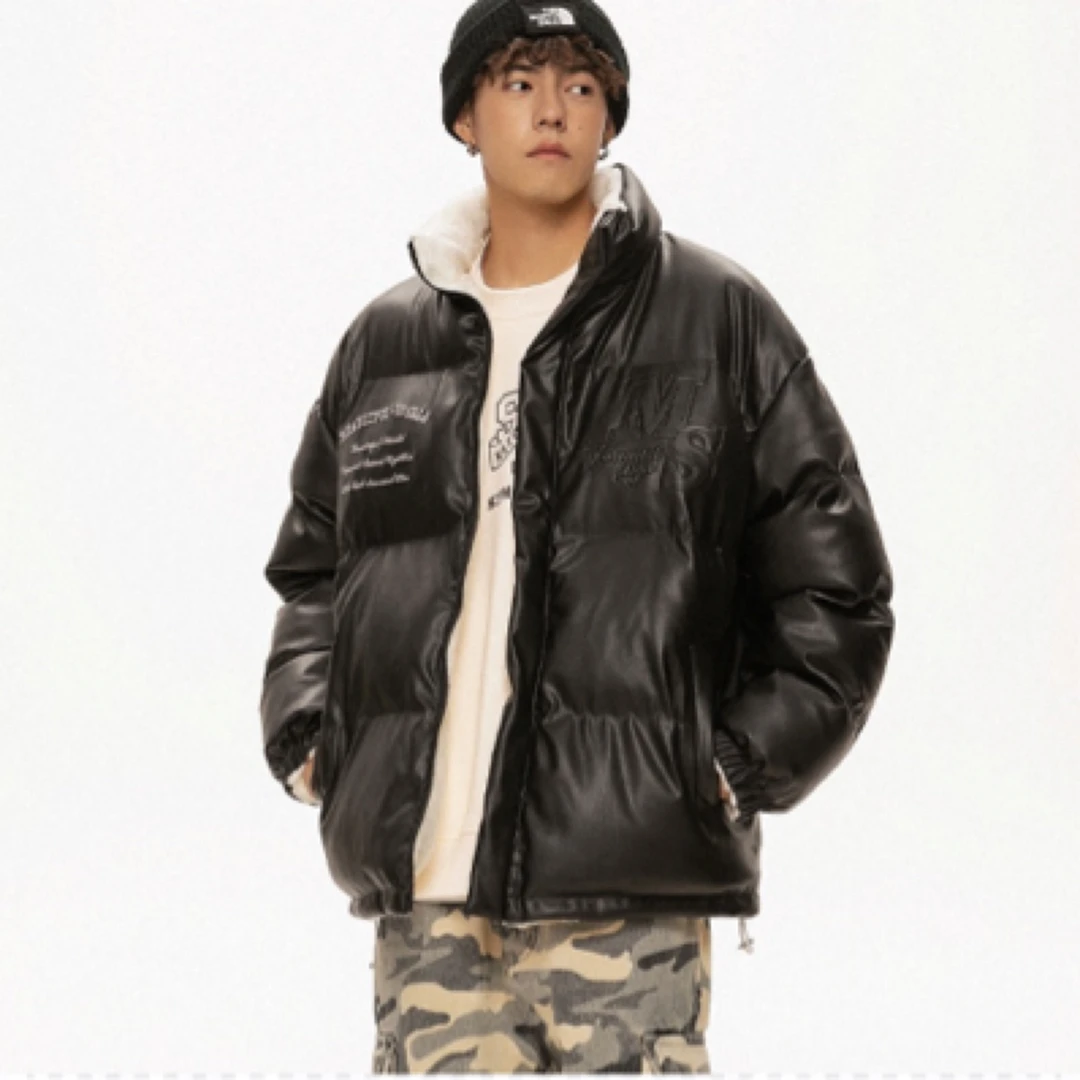 NOTEARS 双面穿棉服宽松pu皮钢印刺绣棉衣贴布刺绣男女同款6617