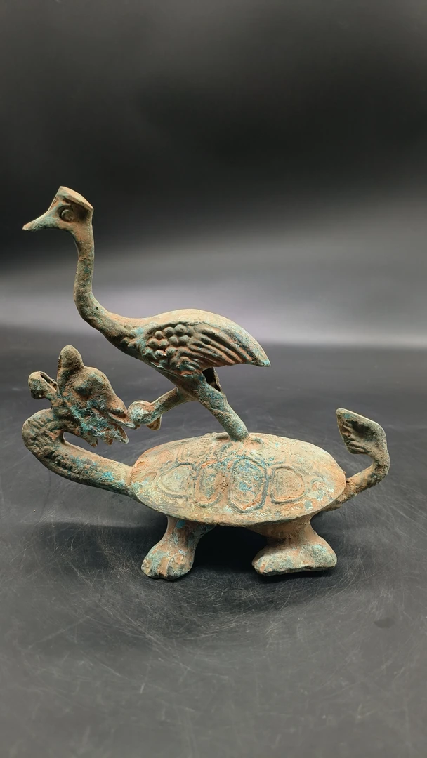 博杰 仿古青铜器龟上仙鹤 家居摆件 礼品 长15.5厘米 高14.5厘米