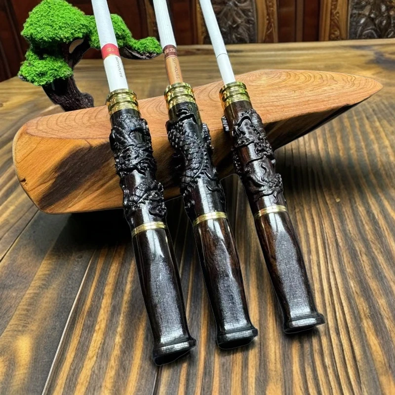 浮雕龙黑檀木烟嘴(粗中细)三用实木手工打磨男士拉杆便携过滤烟具