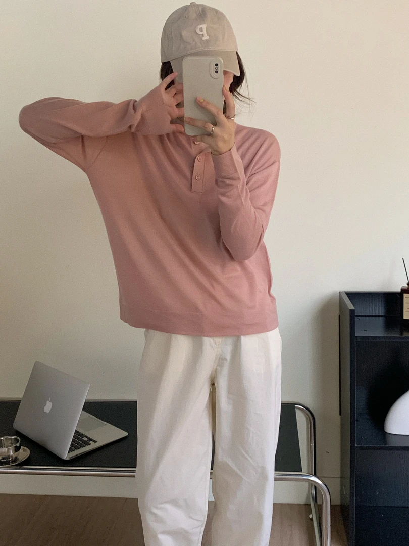 【水溶羊毛Polo领】2024早春新款长袖纯色oversize针织衫秋冬百搭