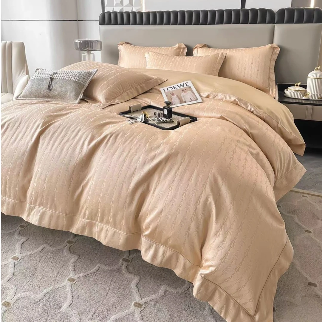 850TC高奢八美缎阿克苏长绒棉色织提花四件套-表里如一140S+纯色