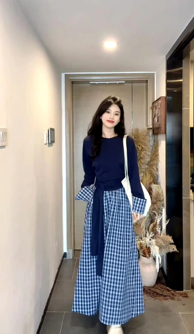 AN.XIN【剑桥新生 Suit】韩系ins 学院风格子套装上衣+半身裙987-2