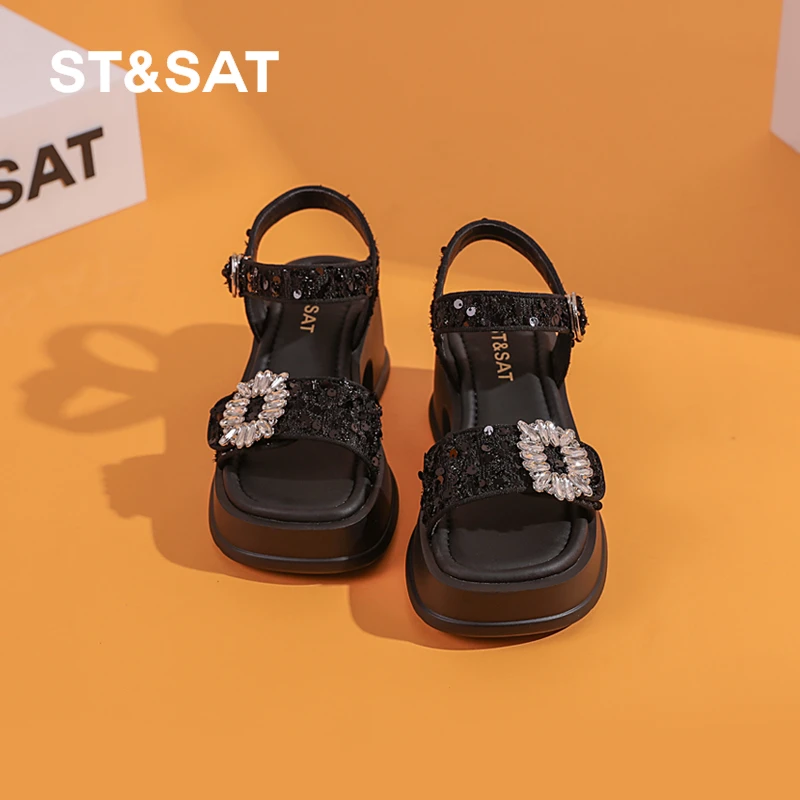 St&Sat/星期六外穿复古凉拖鞋2025新款防滑一字带时尚软底女凉鞋