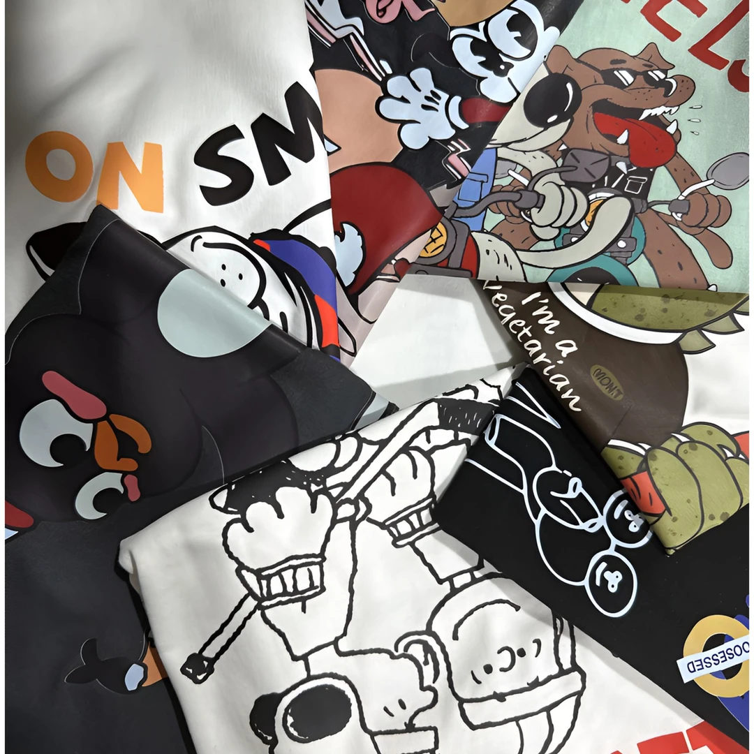 百分之百纯棉夏季重磅圆领T恤 男女同款 印花百搭短袖