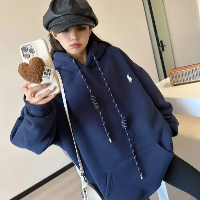 小马戴帽加绒卫衣  时尚  休闲  宽松  连帽