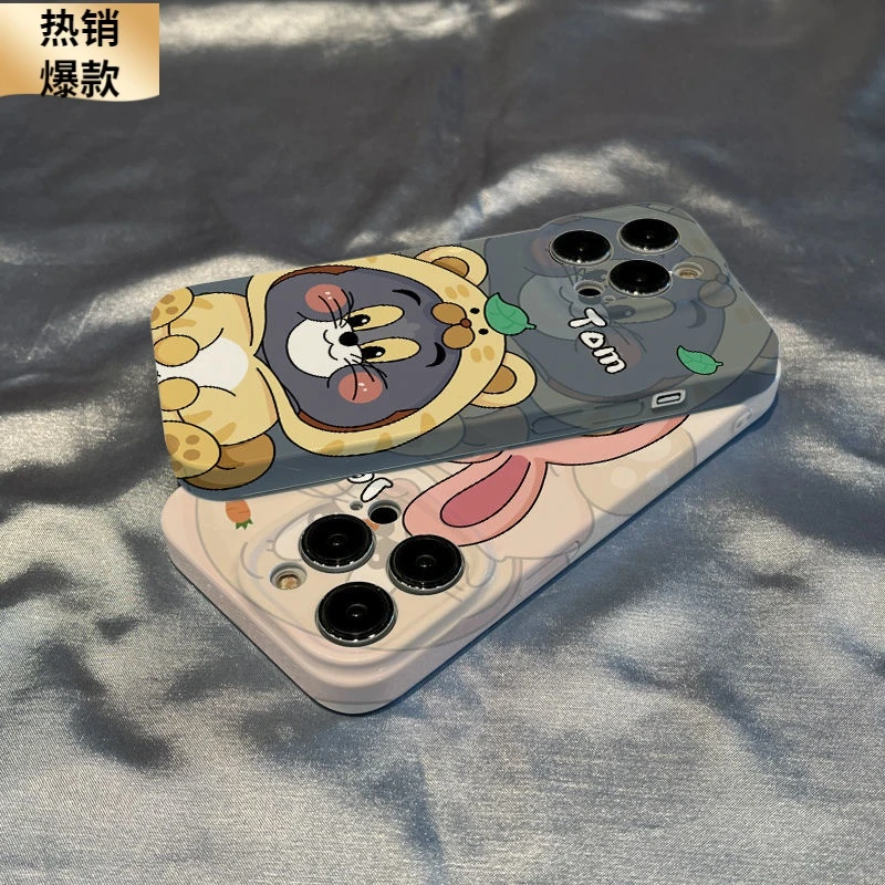 菲林猫和老鼠卡通苹果14promax手机壳13/12/11亮面xs/XR全包8p硬7