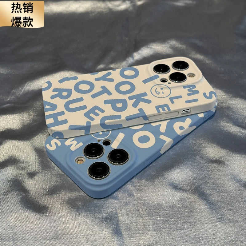 英文笑脸苹果14plus/13promax手机壳菲林iPhone12/11/7/8xsxr新款