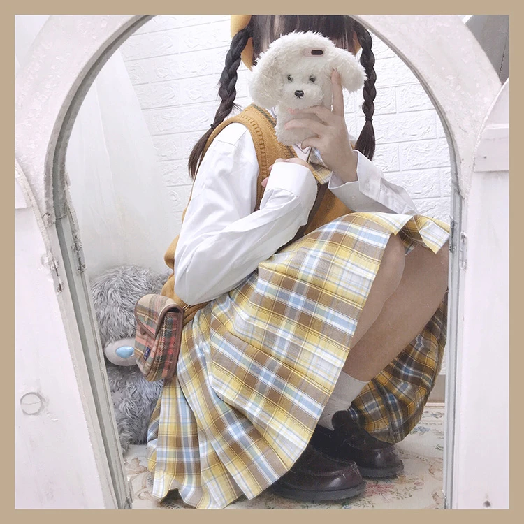 现货 珠珠家JK [向日葵]原创格裙正统JK制服格子百褶裙短裙学院风