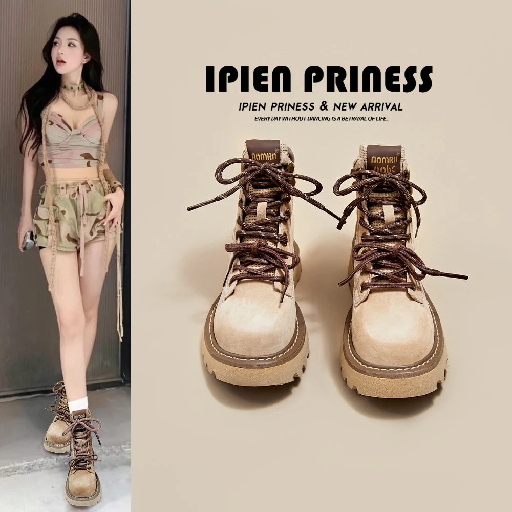 网红时尚百搭马丁靴女2025新款秋冬厚底复古英伦风圆头短靴大黄靴