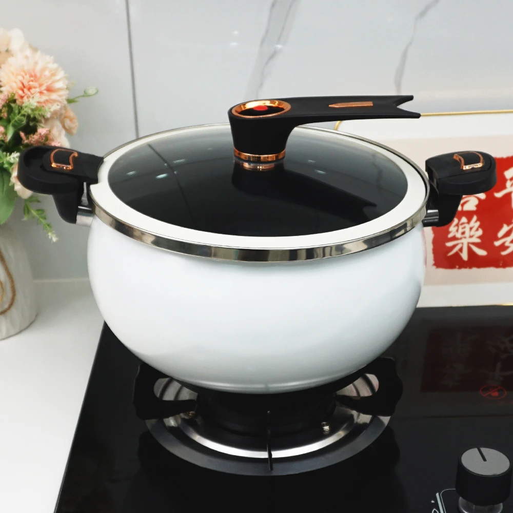 【主播专属】家用白色胖墩墩搪瓷微压韩式双耳把套煤气灶用7L大容量