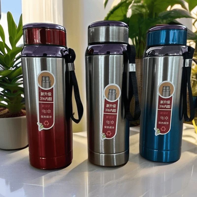 新款真空不锈钢316保温杯星星壶大容量车载便携吊带水杯800ml