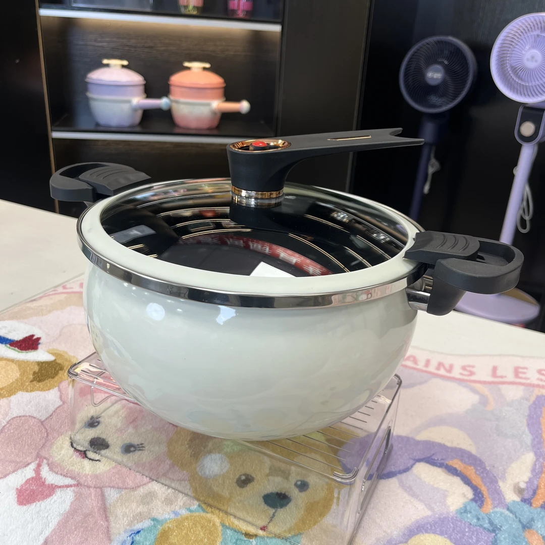 新款高颜值白色胖墩墩陶瓷釉微压韩式双耳煤气灶用7L大容量