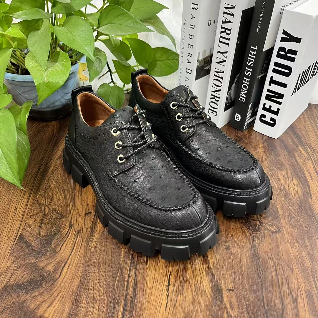 男士鸵鸟皮百搭休闲运动鞋增高软底时尚舒适户外跑步轻便轻奢鞋