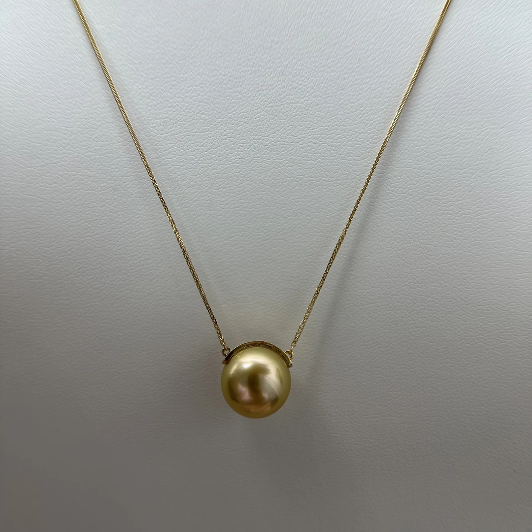 海水金珠珍珠项链 通体18k厚金 长度45cm 点位12.5mm正圆浓金无暇