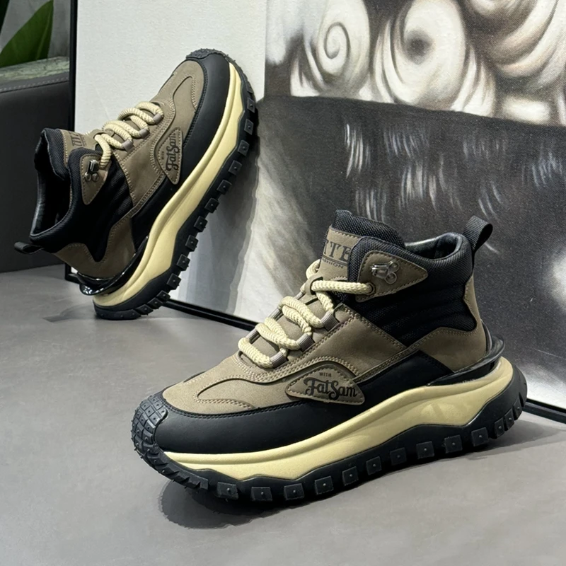 棉鞋男款冬季2023新款加绒户外登山鞋厚底防滑增高运动休闲高帮鞋