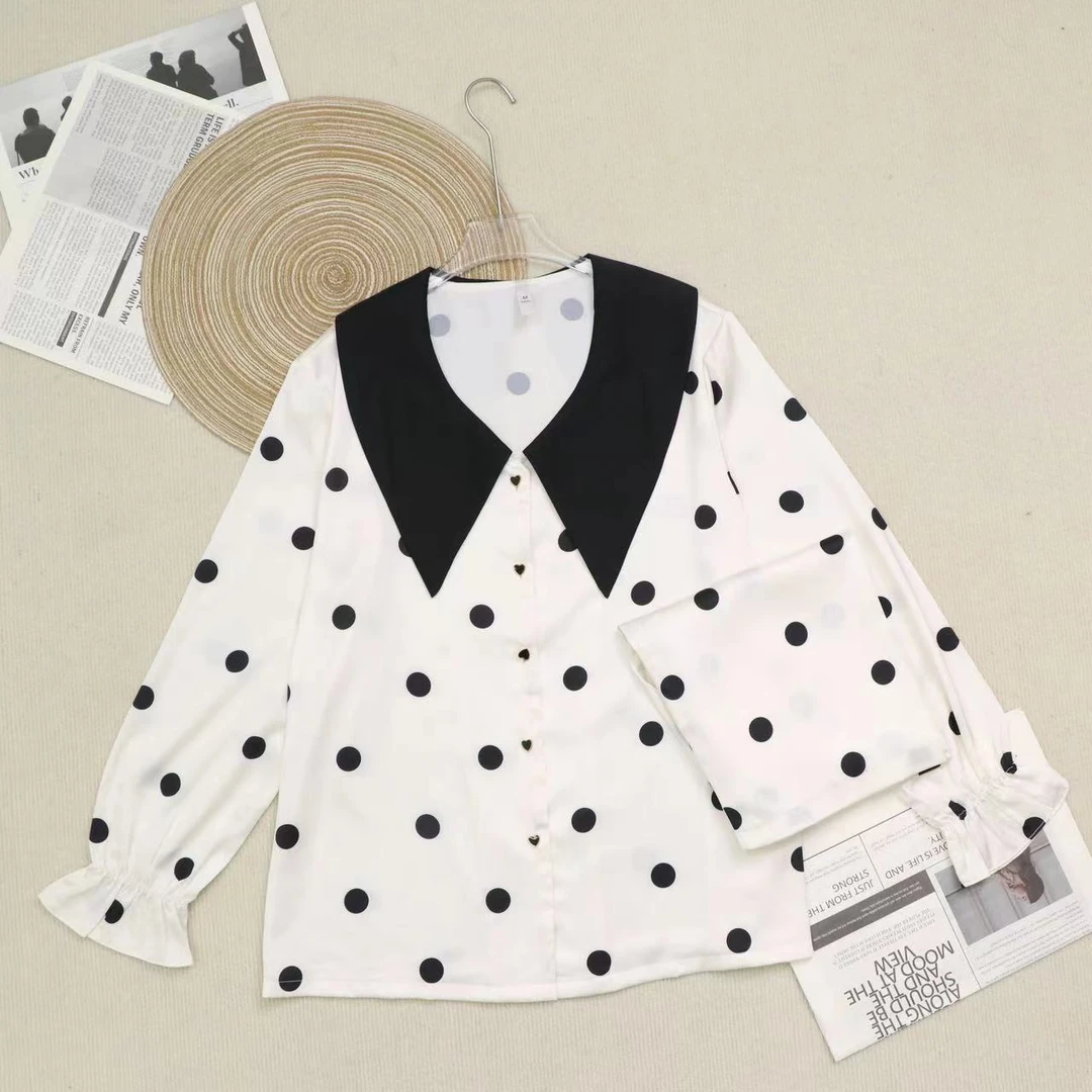 鹏波点女神柔软冰雪丝长袖长裤不带胸垫气质睡衣套装女时尚轻奢