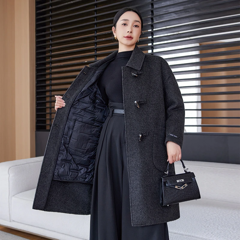 长款双面羊毛大衣加内胆两件套冬季韩版宽松显瘦外套女时尚2419