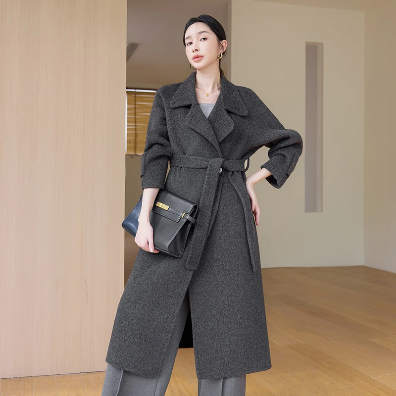 XP24-8过膝百搭慵懒复古双面羊毛大衣高级感气质宽松毛呢外套新款