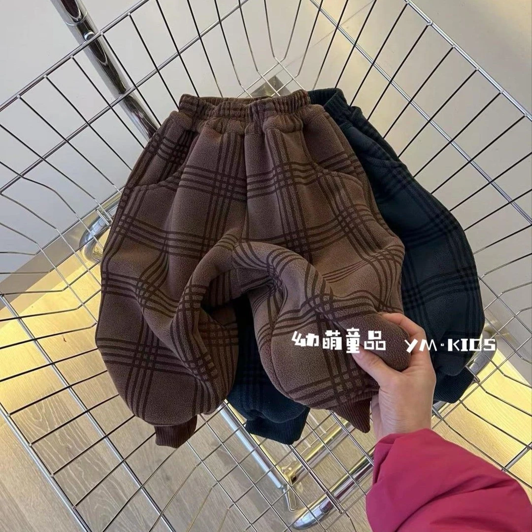 儿童一条过冬加绒裤子冬季2023新款男女童加厚奥粒绒保暖束脚长裤