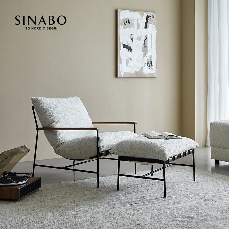 思纳博【可拆洗躺椅】维拉休闲椅设计师躺椅现代奶油风布艺沙发椅