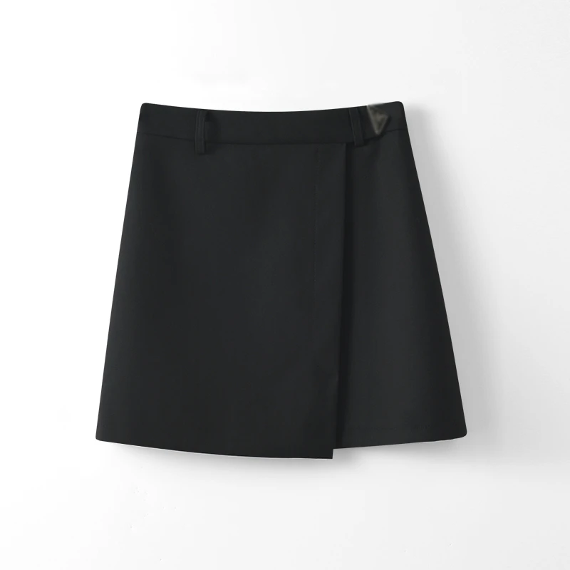 显瘦半身裙女春夏气质高腰短裙时尚百搭不规则A字短裤裙黑色23210