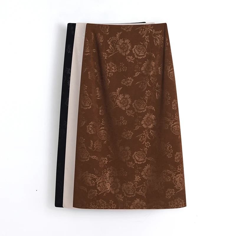 新中式国风气质轻奢百搭女装秋冬春夏中长款提花A字包臀裙23216