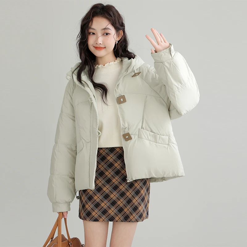 简温2024秋冬新方扣日系连帽宽松棉服外套女加厚保暖短款面包服