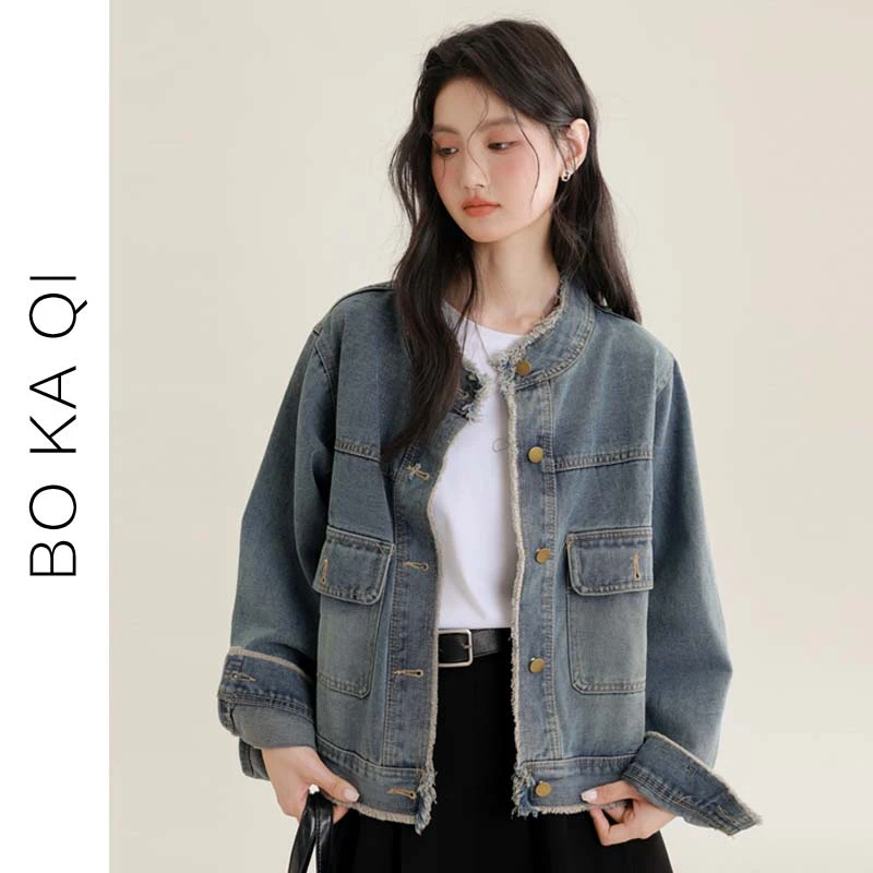 2025春秋新款复古毛边水洗牛仔外套女宽松短款设计感百搭夹克上衣