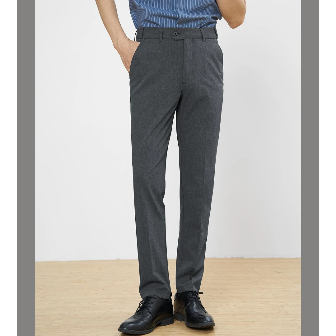 夏季松紧商务修身男士弹力百搭上班垂感长裤抗皱西裤九分裤休闲裤