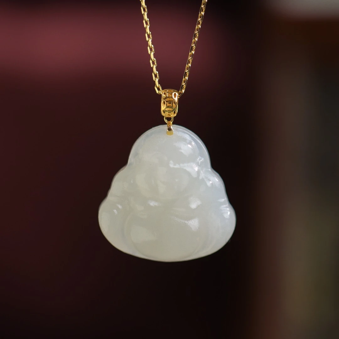 【蔓时光】和田玉佛公时尚气质精美玲珑小巧18K金女款吊坠赠银链