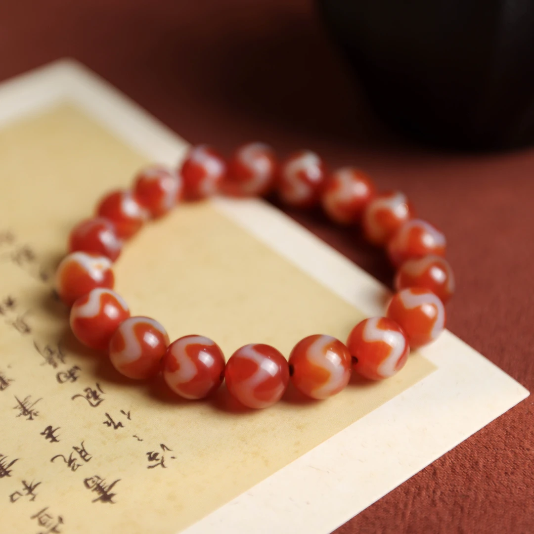 【蔓时光】玛瑙财神虎牙红肉玛瑙国潮国风喜庆女款单圈手串
